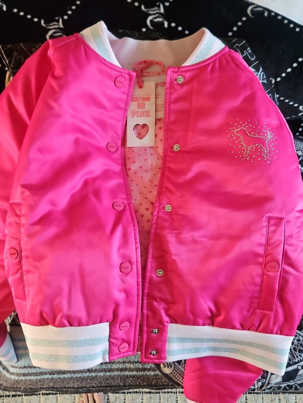PINK x ELLE Legally Blonde VARSITY JACKET Victoria's Secret Bling NEW Xs $149.95